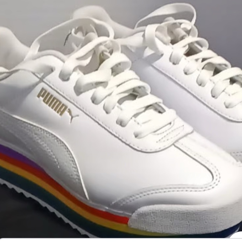 Puma White Athletic Shoes with Rainbow Accents